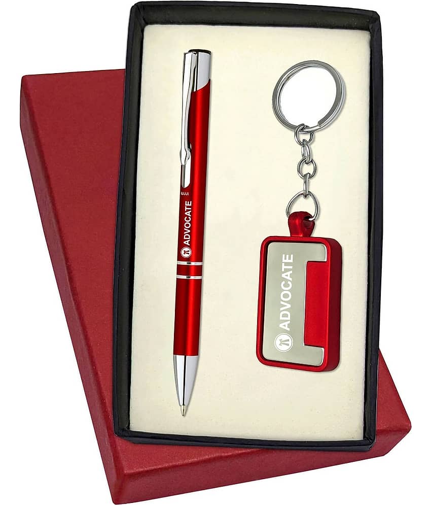 UJJi Advocate Logo Red Color with Medium Point Refill Pen & Keychain Pen Gift Set