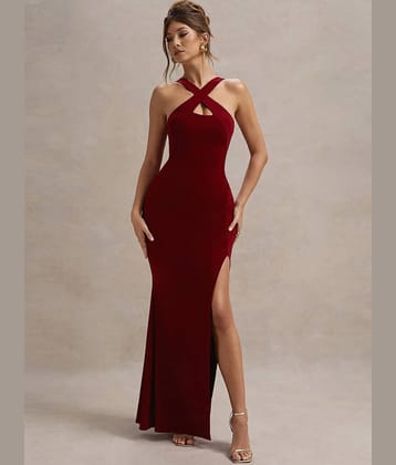 Lime Women Lycra Solid Bodycon Dress ( Wine )
