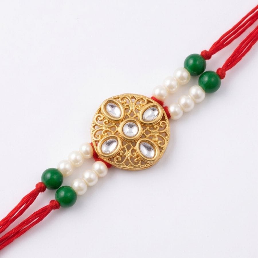 Decorative Pearl and Stone Studded Rakhi (1 piece)