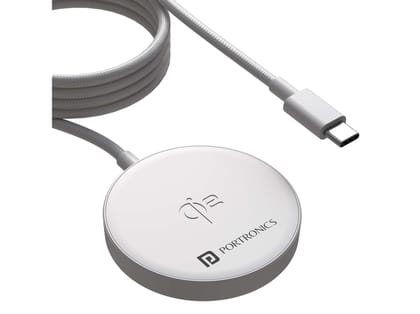 Portronics Quikk 15W Wireless Charging, Magnetic Charger, Slim Design, Type C Input - White