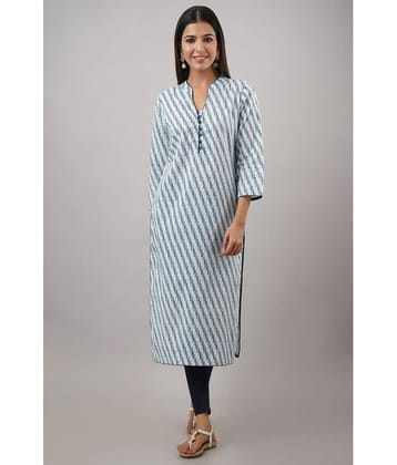 NeshamaKurti Cotton Printed Straight Women's Kurti - Blue ( Pack of 1 )