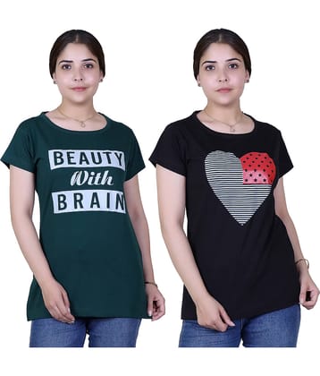 Varenyam Women Cotton Regular Fit Round Neck T-Shirt ( Green )