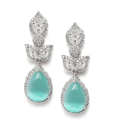 Generic Women's Brass Silver Plated Drop Earrings (Turquoise)-PID66270 Generic Women's Brass Silver Plated Drop Earrings (Turquoise)-PID66270