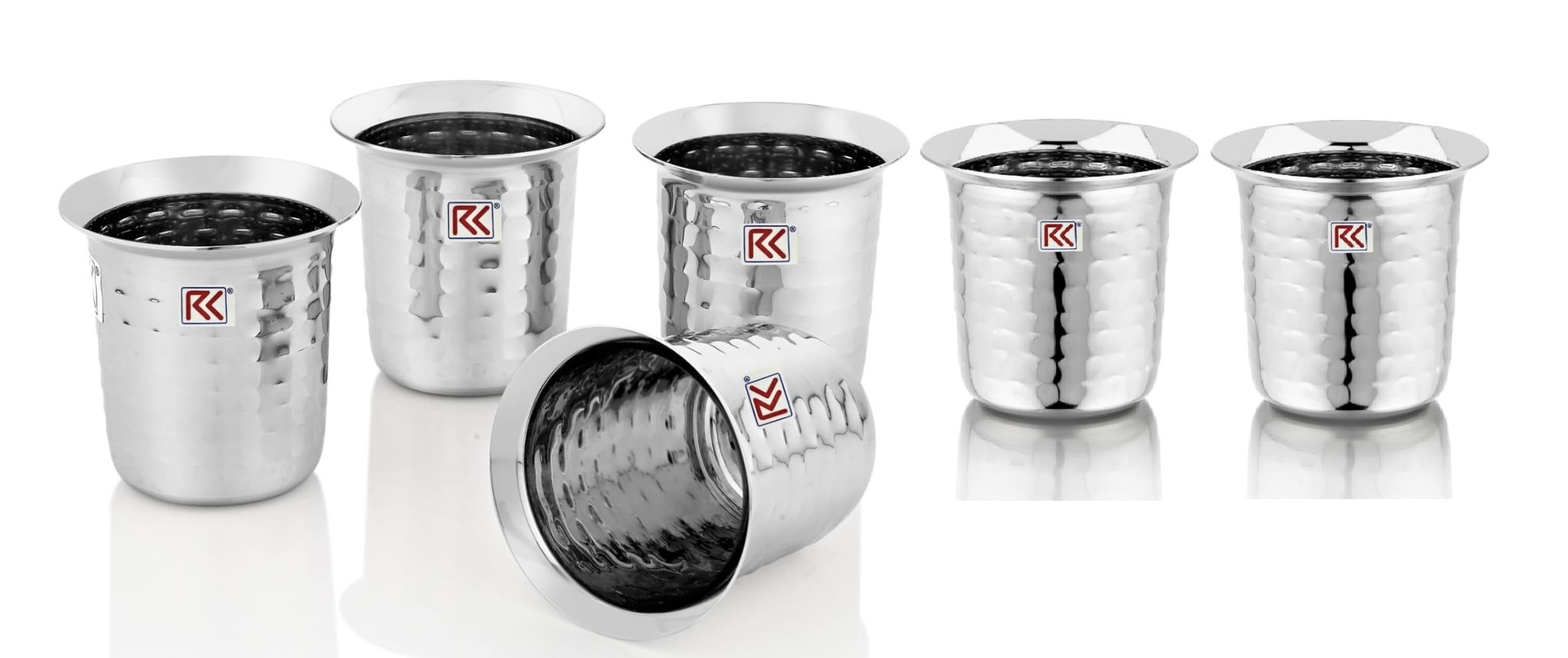 RK 22Guage Anand Glass 5 Stainless Steel Raindrop Hammered Finish Tableware Drinkware Tumbler Drinking Glasses for Home, Restaurants, Office Capacity 90ml - Set of 6 Silver
