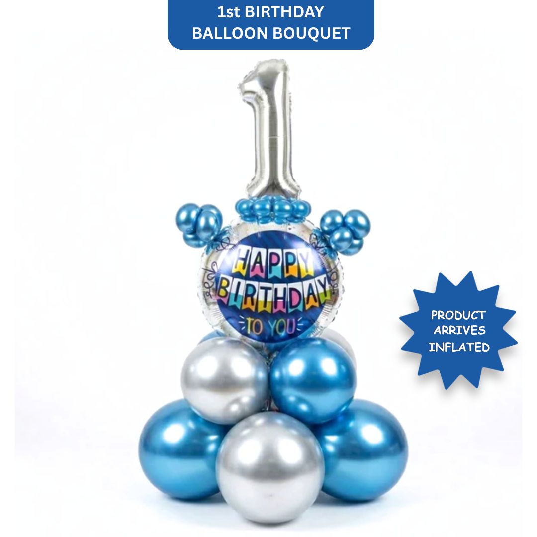 Designer Blue & Silver Balloon Bouquet Arrangement for 1st Birthday