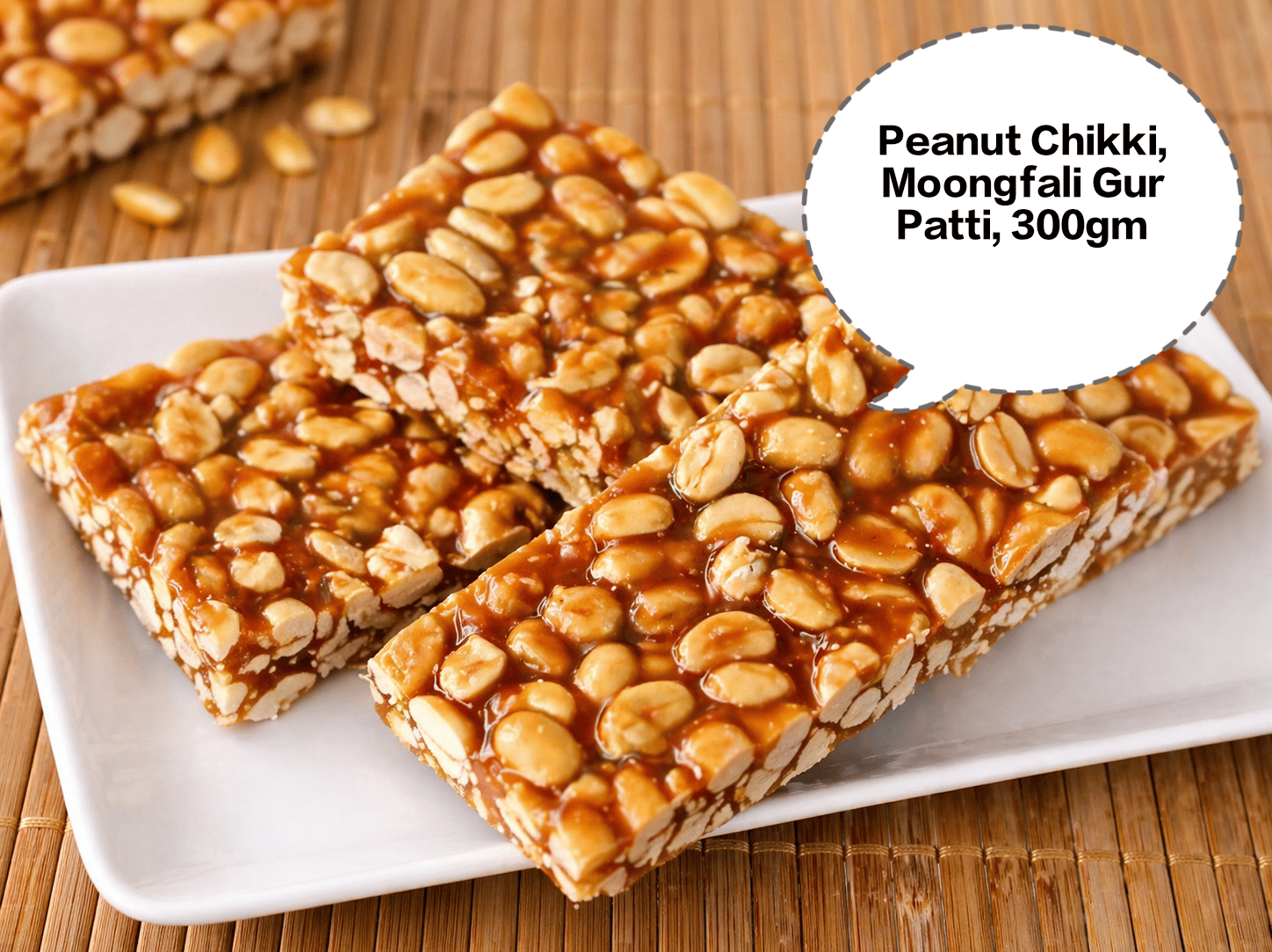 Peanut Chikki, Moongfali Gur Patti, Groundnut Brittle, Shengdana Chikki, Gur Badam Bar 300gm