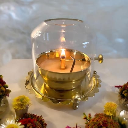 Golden Brass Akhand Diya Oil Lamp with Rotating Wick Golden Brass Akhand Diya Oil Lamp with Rotating Wick