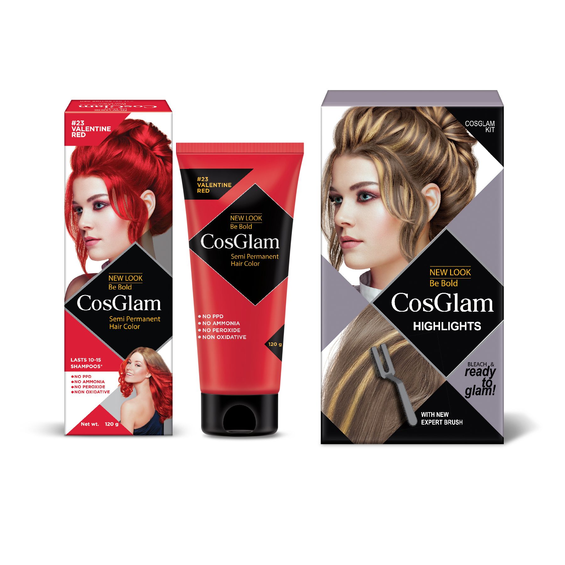 COSGLAM Semi Permanent Hair Color Valentine Red 120g and Hair Highlighter Kit 115g, Highlights Hair Dye