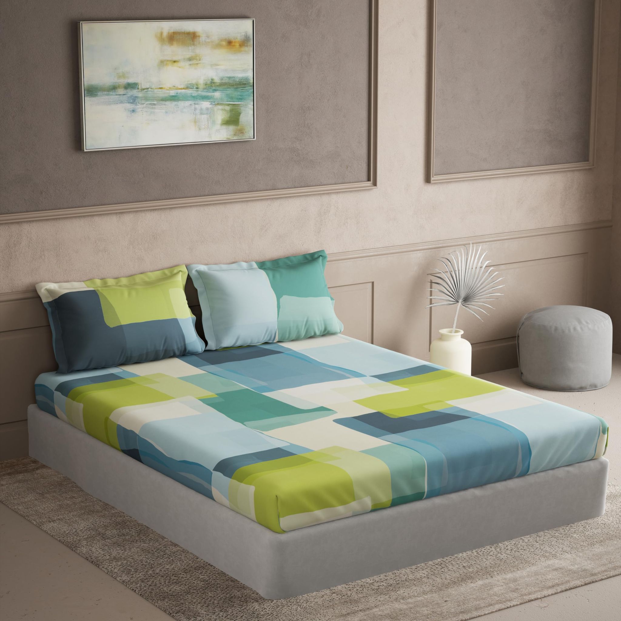 DDECOR - Maxima Collection 100% Cotton Contemporary Pattern 180TC Super King |274 CM X 274 CM| with 2 Pillow Covers - Blue