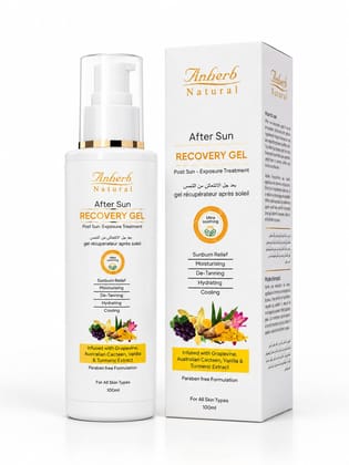 Anherb Natural After Sun Recovery Gel, UVA and UVB Protection, Paraben Free Formulation - 100ml
