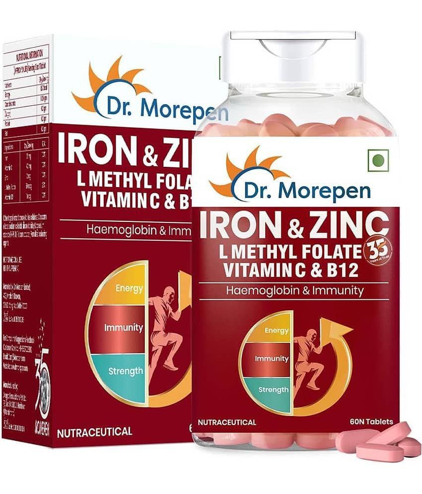 Dr. Morepen Iron & Zinc Tablets , Enriched with Iron, Zinc, Vitamin C & B12 (60 Nos)