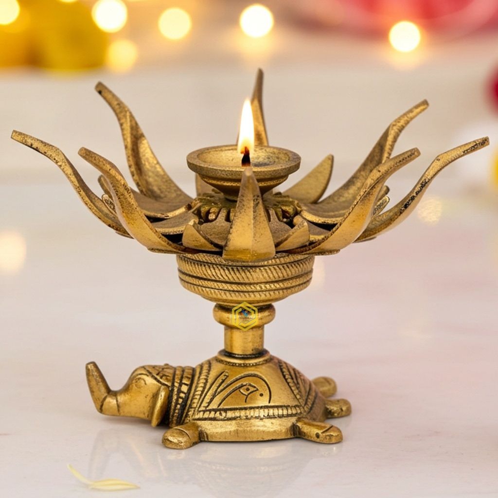 Brass Curved Metal Flower Candle Holder On Elephant (BSMAS1190 A)