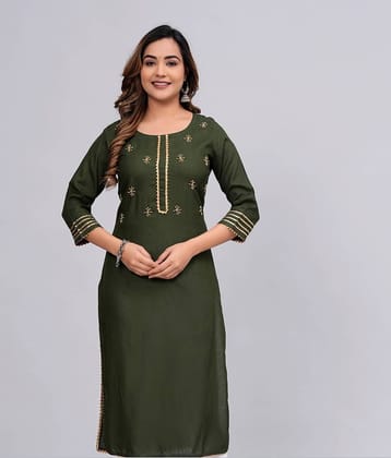 MAUKA Rayon Embroidered Straight Women's Kurti - Green ( Pack of 1 )