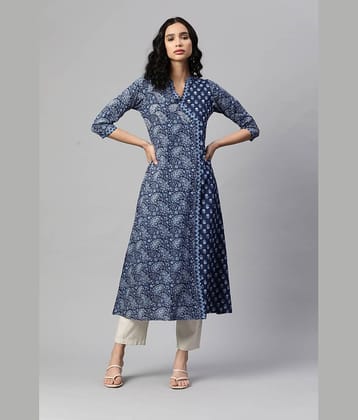 Vbuyz - Blue Cotton Women's A-line Kurti ( Pack of 1 )