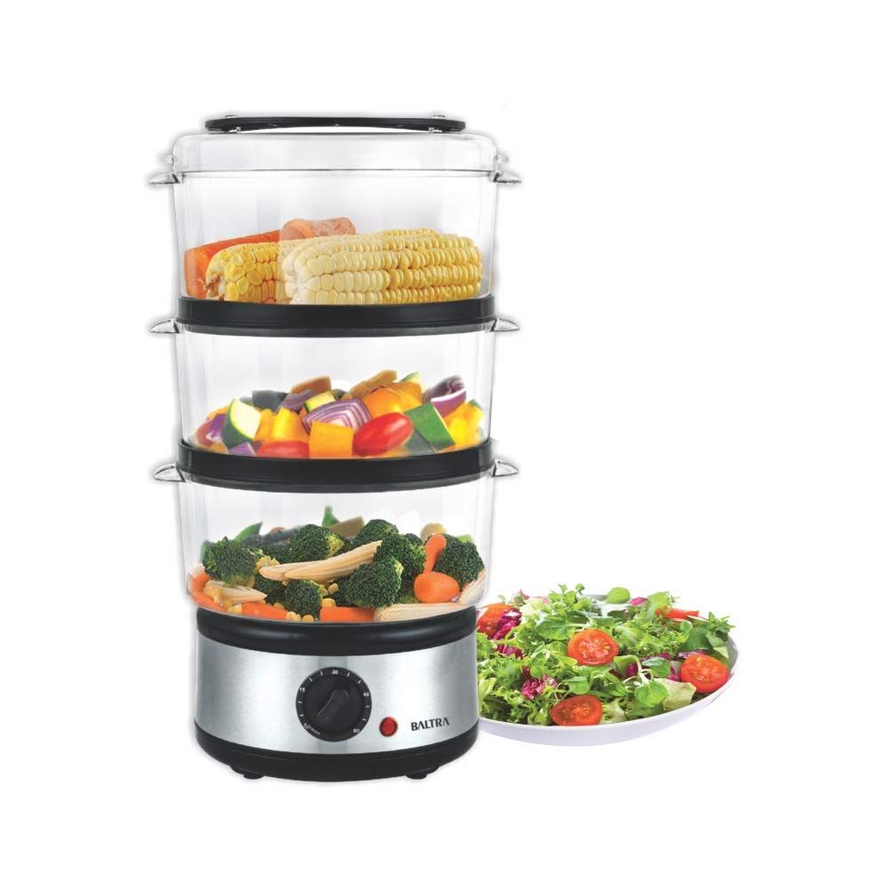 BALTRA Craft 3 Layer Vegetable Food Steamer & chicken Egg boiler, electric vegetable steamer Fast Heat-Up Timing,BPA-Free 3 Tier Stack-able 2.5 Ltr