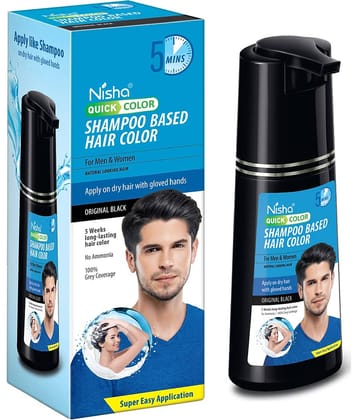 Nisha Quick Hair Color, 5 Minutes Shampoo Hair Colour Original Black 180ml, 5 Weeks Long Lasting Hair Colour Shampoo