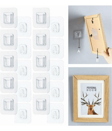 Self Adhesive Transparent Male-Female Wall Hooks (Set of 5 pairs)