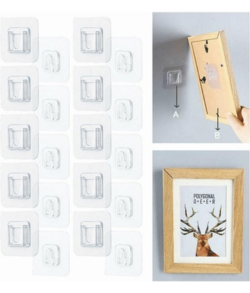 Self Adhesive Transparent Male-Female Wall Hooks (Set of 5 pairs)
