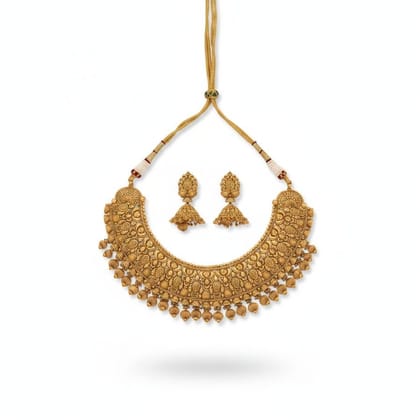 Traditional Gold-Toned Necklace and Jhumka Earrings Set