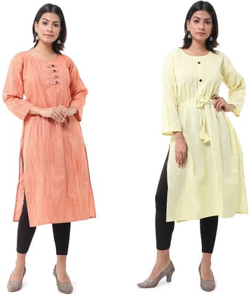 DESHBANDHU DBK - Multicolor Cotton Women's Straight Kurti ( Pack of 2 )