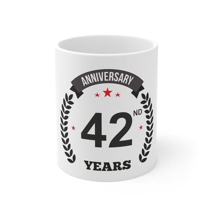 DARSHANS Ceramic 42nd Anniversary Printed Coffee Mug (Color: White, Capacity:330ml)