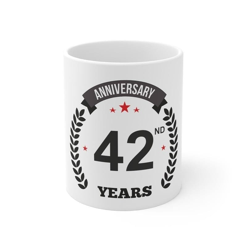 DARSHANS Ceramic 42nd Anniversary Printed Coffee Mug (Color: White, Capacity:330ml)