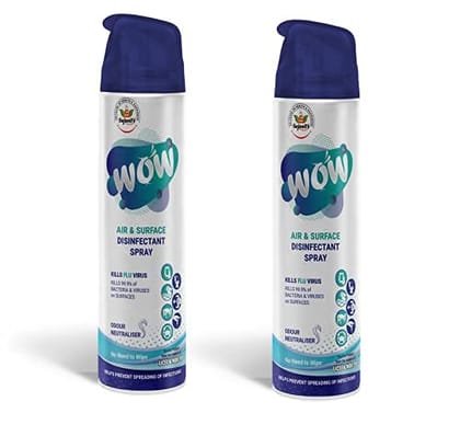 WOW Aerosol Sanitiser, Air & Surface Disinfectant Spray Kills 99.9% Bacteria & Viruses on Surfaces, Pack Of 2, 320 ML