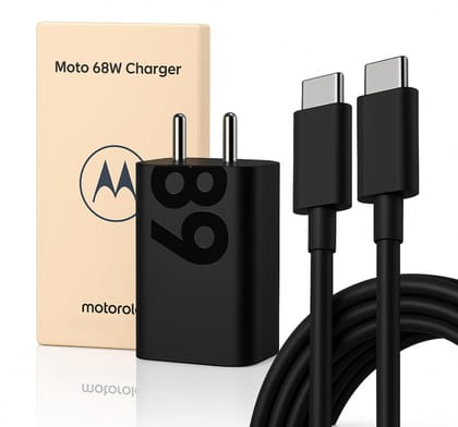 Motorola Original 68W TurboPower Fast Charger Adapter with 3.3 Ft Type-C to C Cable|Compatible with Moto|Edge |Ultra|Fusion|Pro|Neo|Razr|Stylus|G Series(G86,G05,G85,G45,G35,G64,G84,G62,G54,G96)-Black