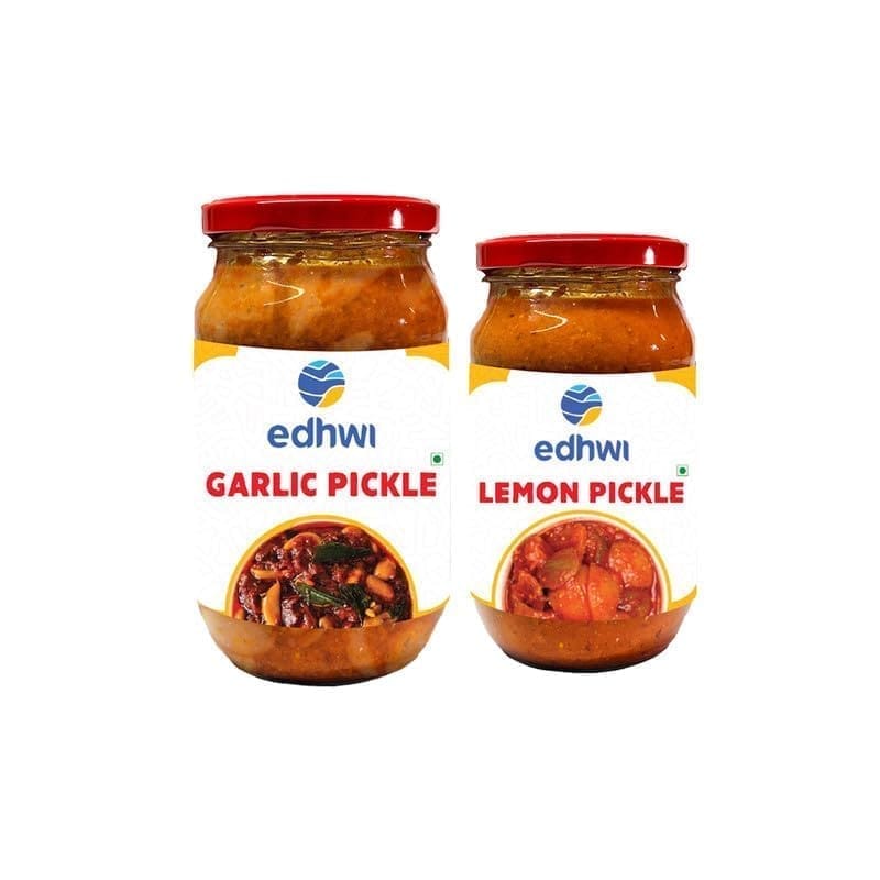 Edhwi Garlic Pickle 400g & Lemon Pickle 200g Combo | Spicy Garlic & Tangy Lemon | Authentic Indian Recipe