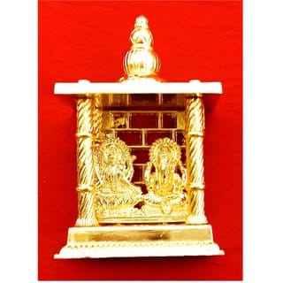 24 Ct Gold Plated Ashtadhatu Laxmi Ganesh Mandir Temple Metal Home Temple  (Height 11, Pre-assembled)