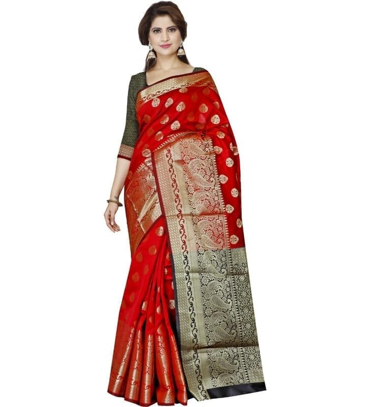 Women's Jacquard Woven Saree With Unstitched Blouse 5.5Mtr (Red)-PID54527