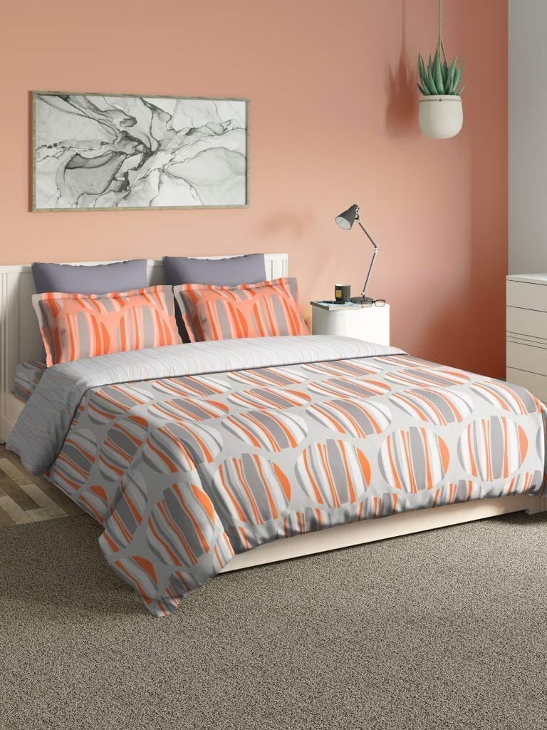 DDECOR - Primary Collection 100% Cotton Geometric Pattern 136TC King Quilt |229 CM X 274 CM| - Orange