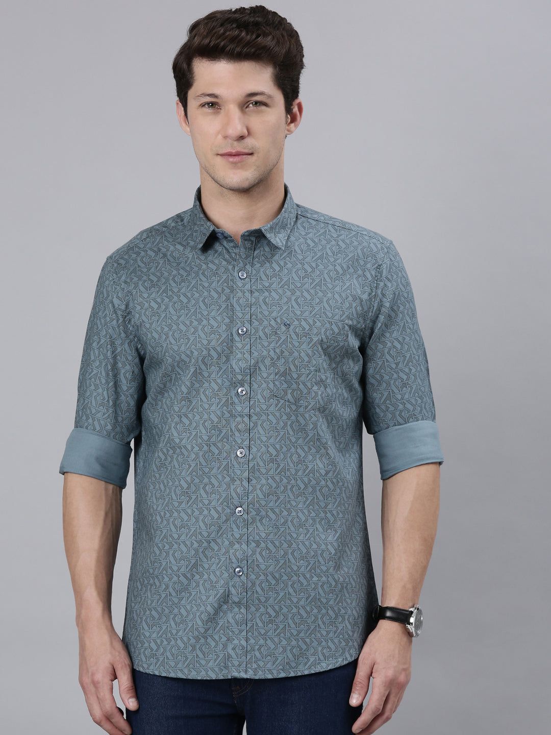 Classic Polo Men's Full Sleeve Lt.Teal Polo Neck 100% Cotton Slim Fit Shirt | SP2-CL-67 A-FS-PRT-SF