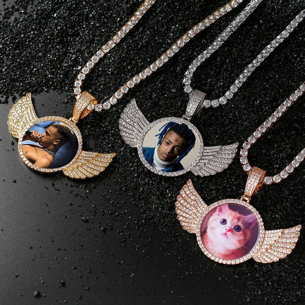 Custom Memory Photo Frame Medallions Necklace&Pendant in silver With Tennis Chain Hip Hop Jewelry Personalized Cubic Zircon Gift