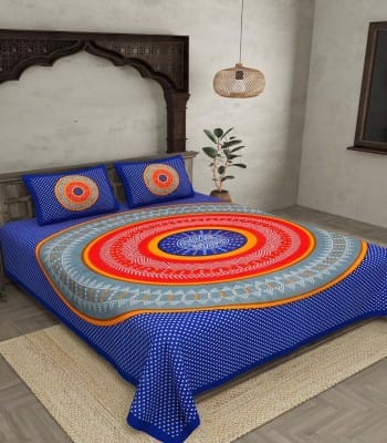 Traditional Bandhej Print Cotton Bed Sheet with Pillow Covers