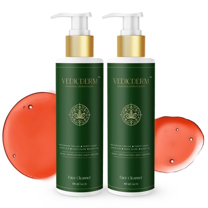 VEDICDERM Red Vine Deep Facial Cleanser 100ml | pH-Balanced Face Wash For Acne, Rosacea, Eczema, Aging & Sensitive Skin | Ceramides & Peptides For Barrier | Sulfate, Paraben & Alcohol-Free (Pack of 2)