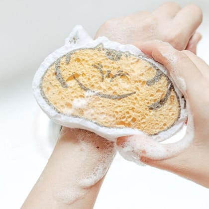 Compressed Wood Pulp Sponge. Creative Cartoon Design Scouring Pad Dishwashing Absorbing Pad. Kitchen Cleaning Tool.