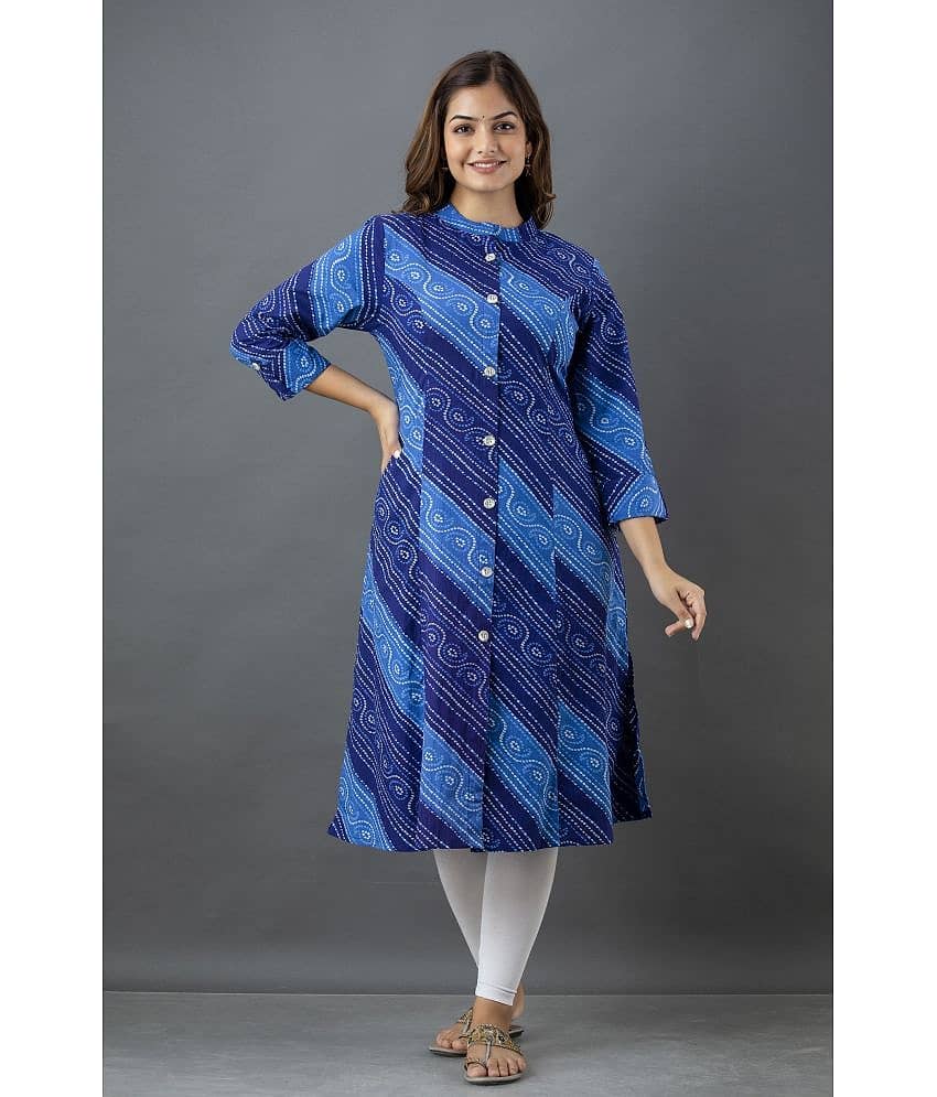 Lee Moda - Blue Cotton Women's Front Slit Kurti ( Pack of 1 )
