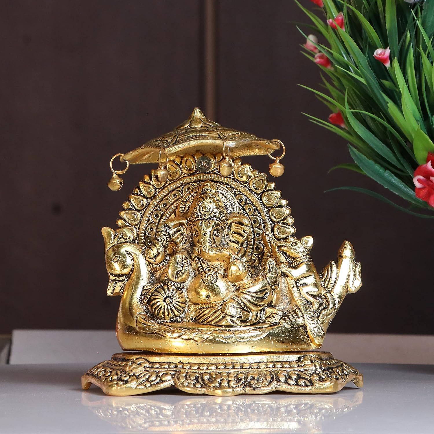 DreamKraft Metal Ganesha Statue Sitting on Boat - Ganpati Bappa Religious Idol