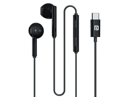 *Summer Sale* Portronics Conch Theta C, Type C Audio Jack, Unique Earbuds Design, 14.2mm Dynamic Driver, TPE Anti Tangle Material - Black