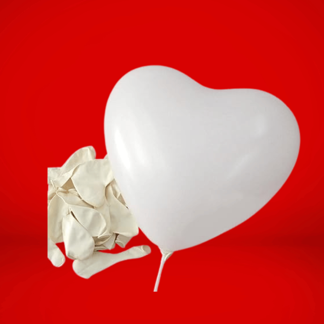 Heart Shaped White Balloons - 10 inches - 25PC