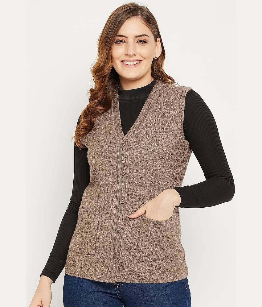 zigo Women Woollen V-Neck Cardigan ( Brown )