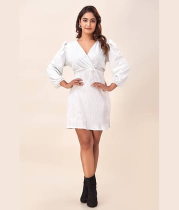 NeshamaKurti Polyester Striped Above Knee Women's Wrap Dress - White ( Pack of 1 )