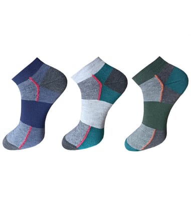 3-Pair Set Unisex Casual Cotton Striped Ankle Length Socks (Multicolor)