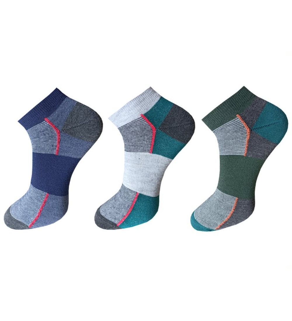 3-Pair Set Unisex Casual Cotton Striped Ankle Length Socks (Multicolor)