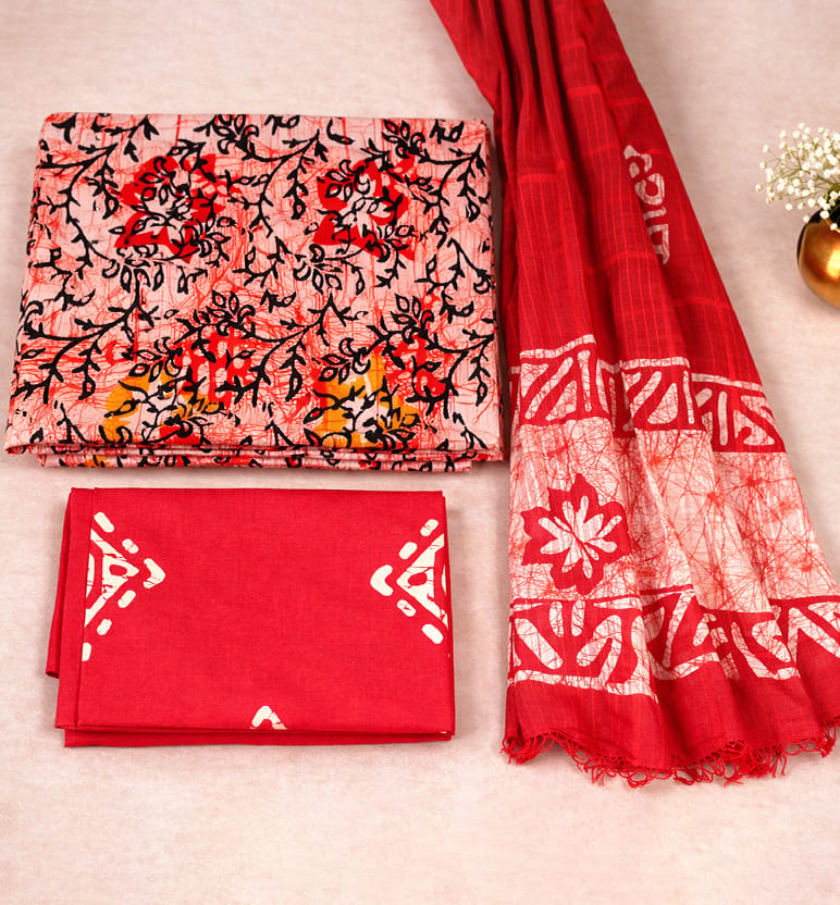 Handcrafted Batik Print Unstitched 3-Piece Suit Set