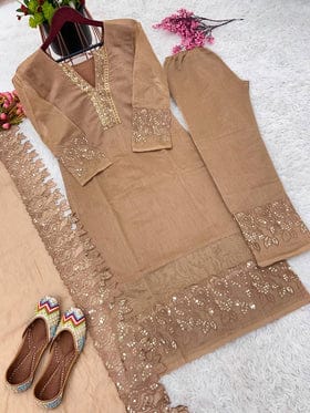 Designer Party Wear Top Bottom With Dupatta With Embroidery Sequence Work