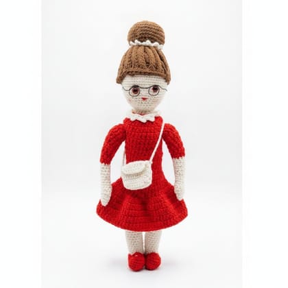 Handcrafted Crochet Girl Doll in Red Dress