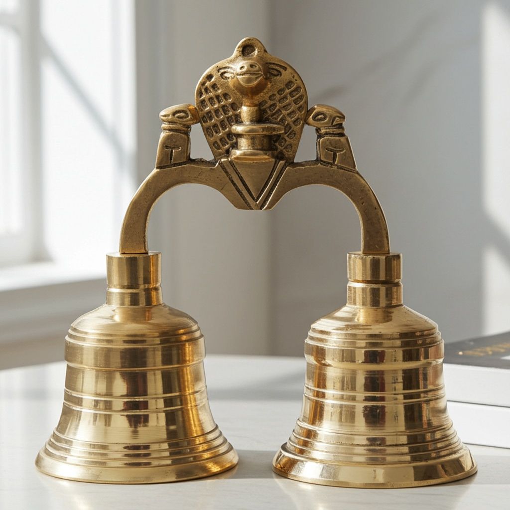 Brass Pooja 2 Combined Bell, Double Ghanti, Height : 5 Inch (FMAS679 D)