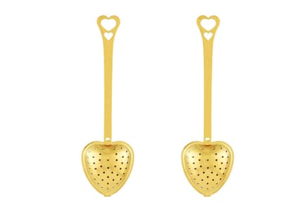 Naturally Yours Heart Shaped Golden Tea Infuser with Handle | 410 Stainless Steel Tea Strainer for Loose Leaf Tea (14.3 x 4.3 cm) - Set of 2 Naturally Yours Heart Shaped Golden Tea Infuser with Handle | 410 Stainless Steel Tea Strainer for Loose Leaf Tea (14.3 x 4.3 cm) - Set of 2